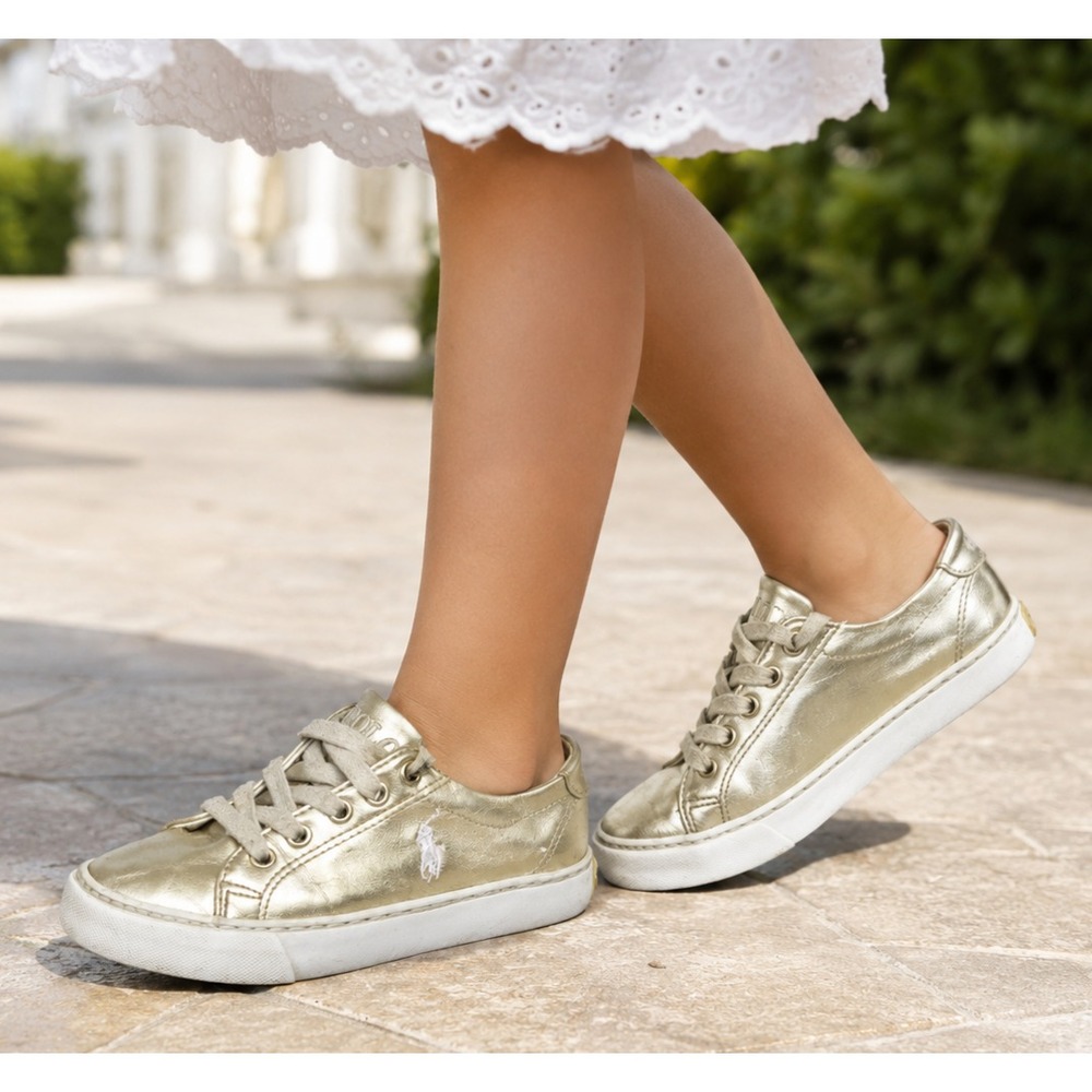Polo Ralph Lauren Kids Easton Sneakers Gold Metallic Size 11.5